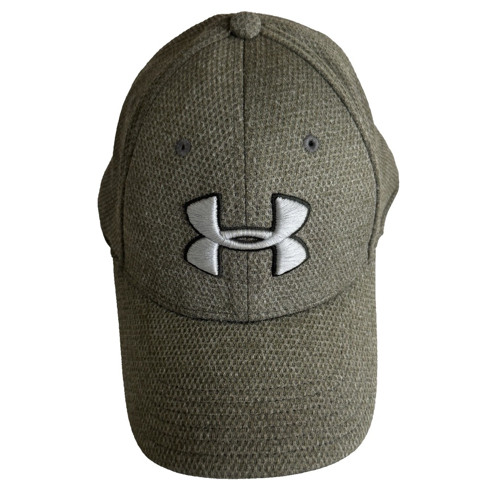 Under Armour Blitzing Stretch Fit Hat Men M/L Olive Green Textured Ball Cap